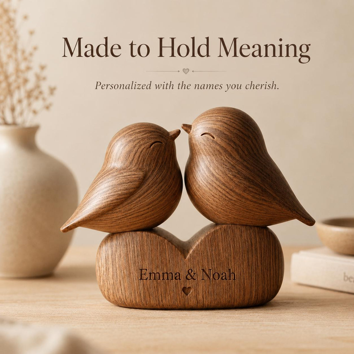 Walnut lovebirds sculpture, view 6