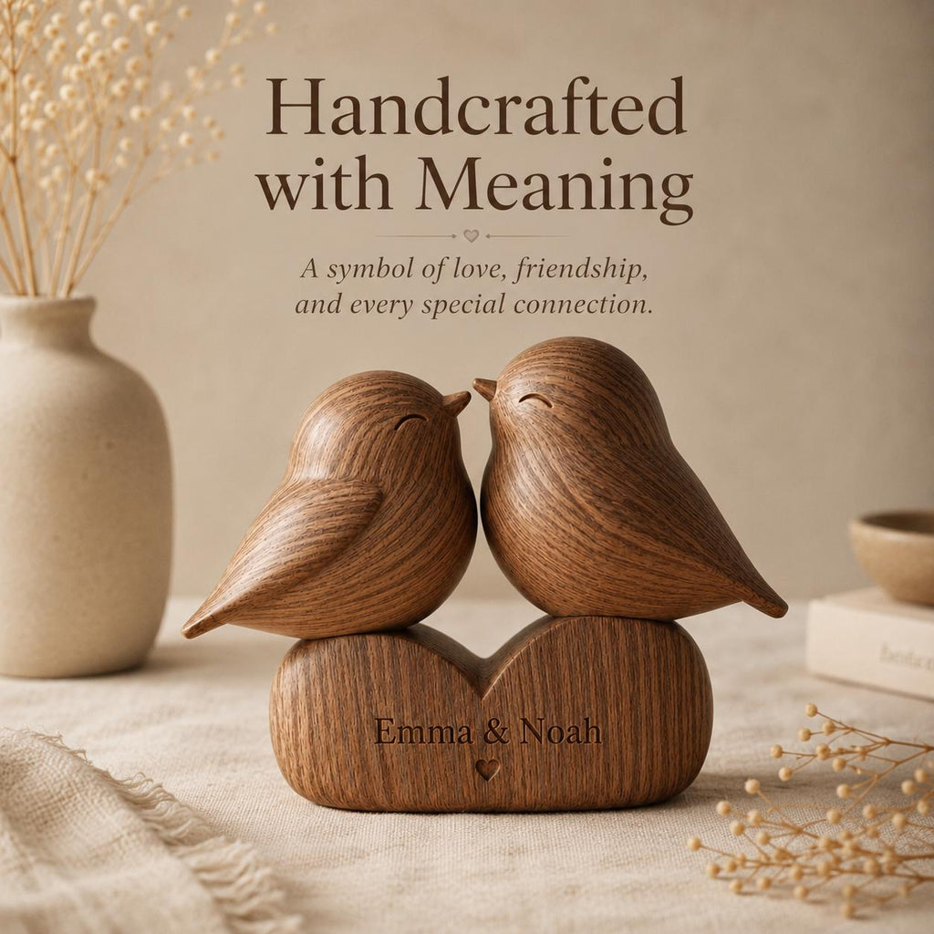 Walnut lovebirds sculpture, view 4