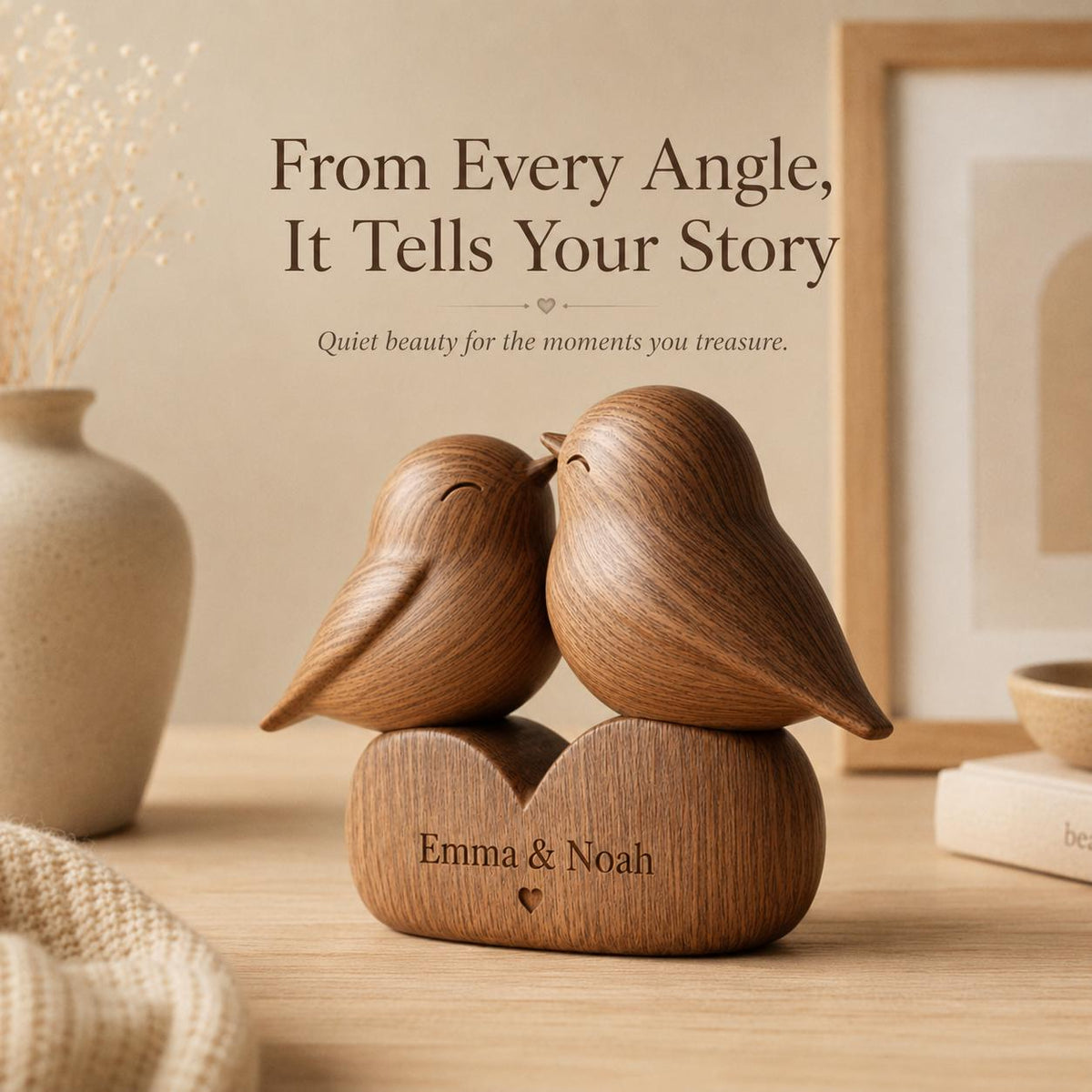 Walnut lovebirds sculpture, view 5