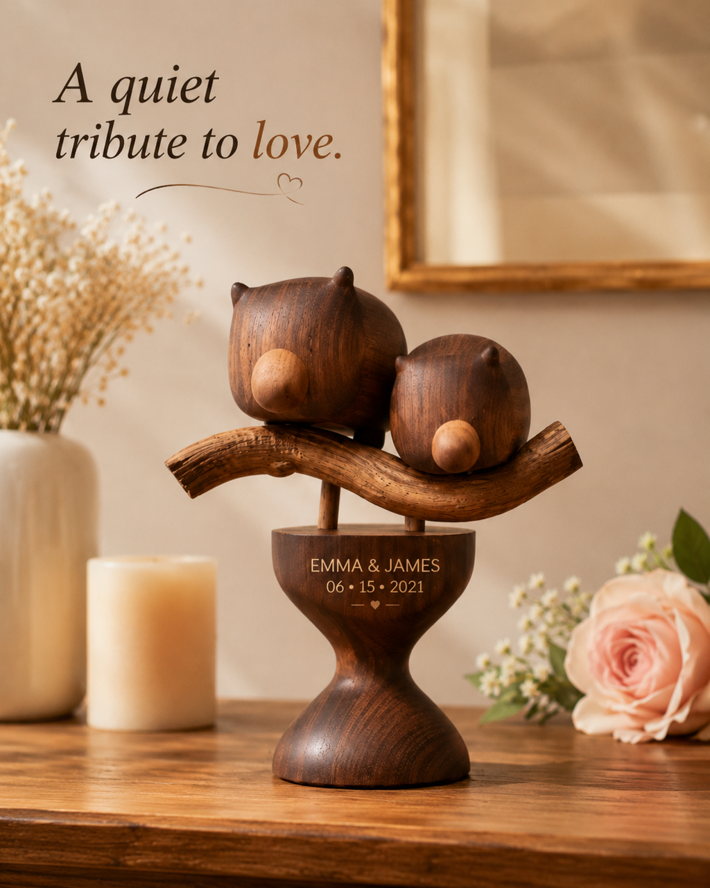 Walnut Bear Couple Shelf — angle 2