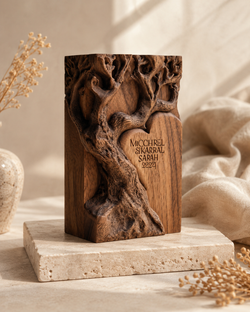 Walnut Carved Tree Heart Block II — angle 1