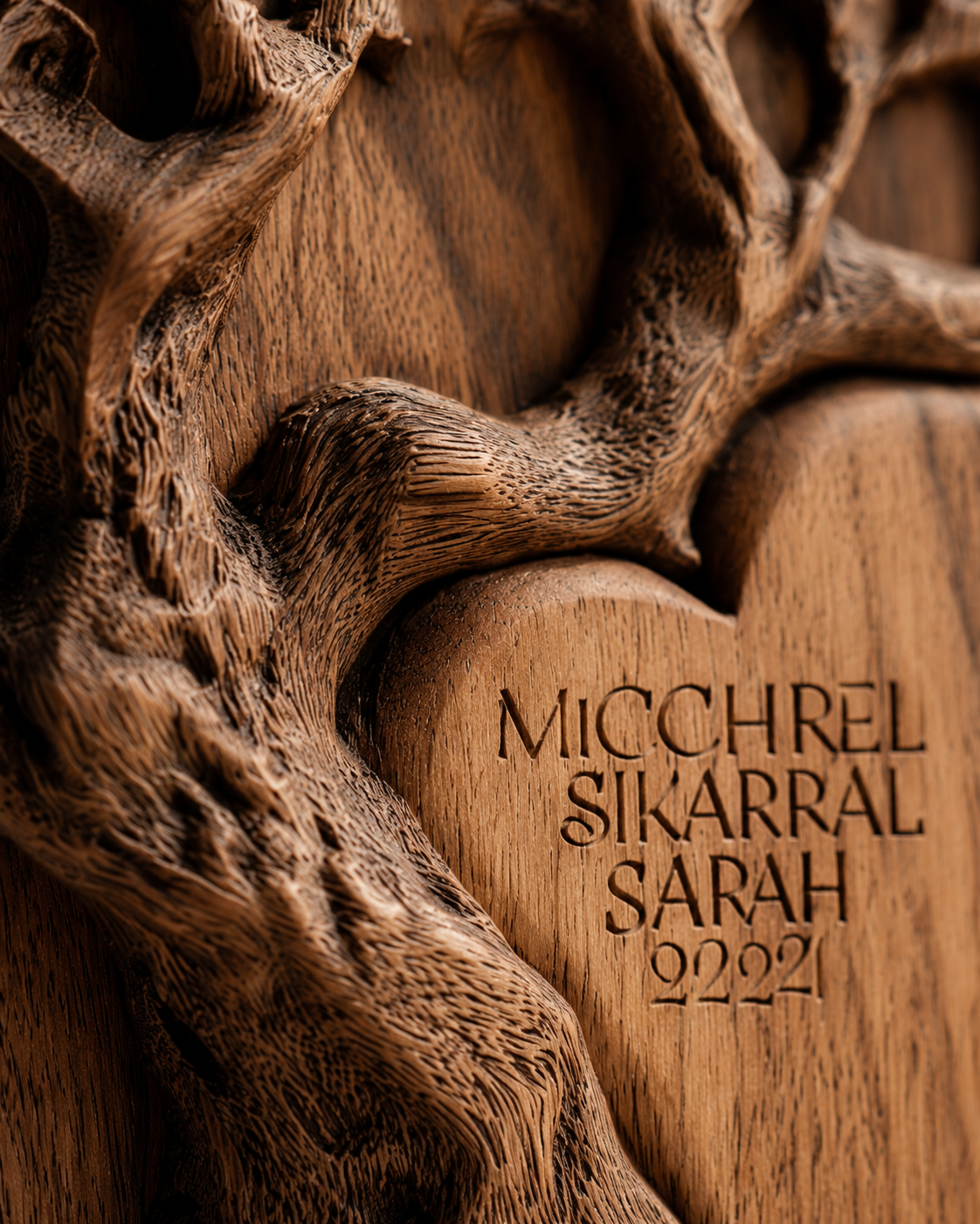 Walnut Carved Tree Heart Block II — angle 6