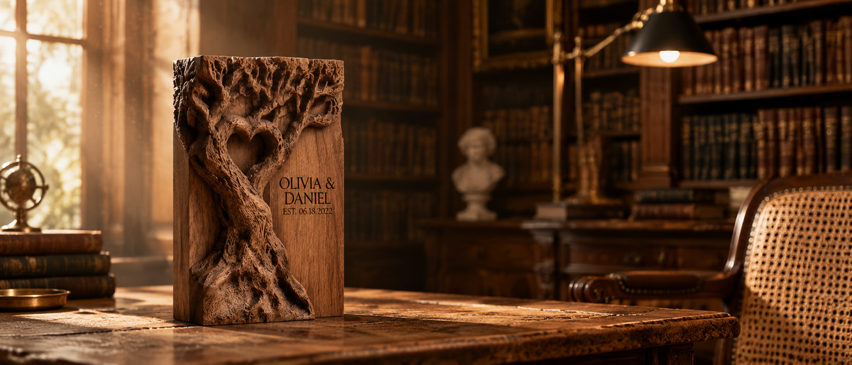 Carved Tree Heart Block II — real SKU editorial banner desktop