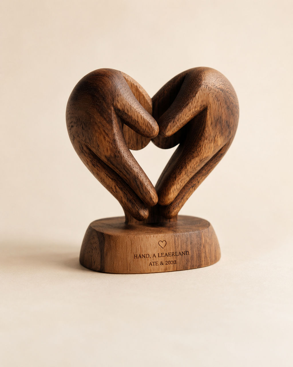 Walnut Heart Hands Keepsake — angle 1