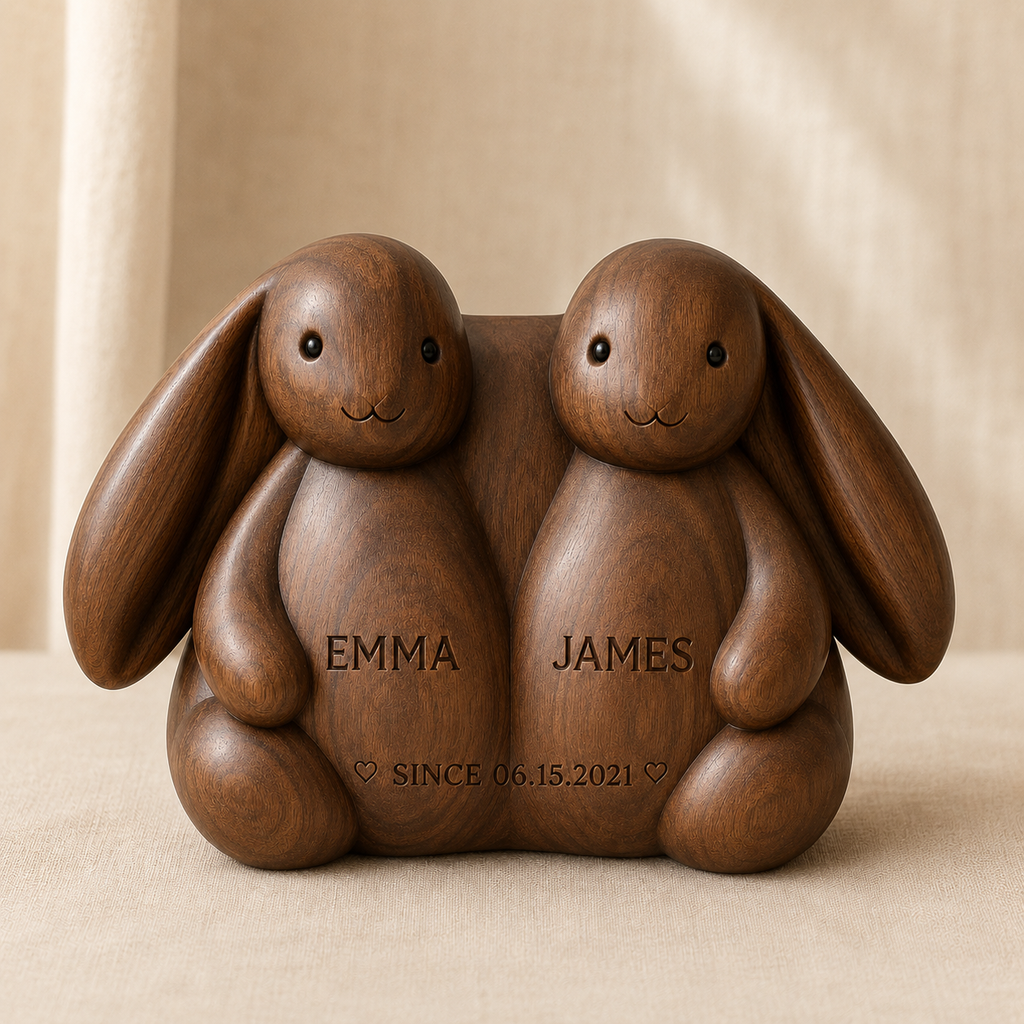 Walnut Twin Bunnies Couple — angle 1